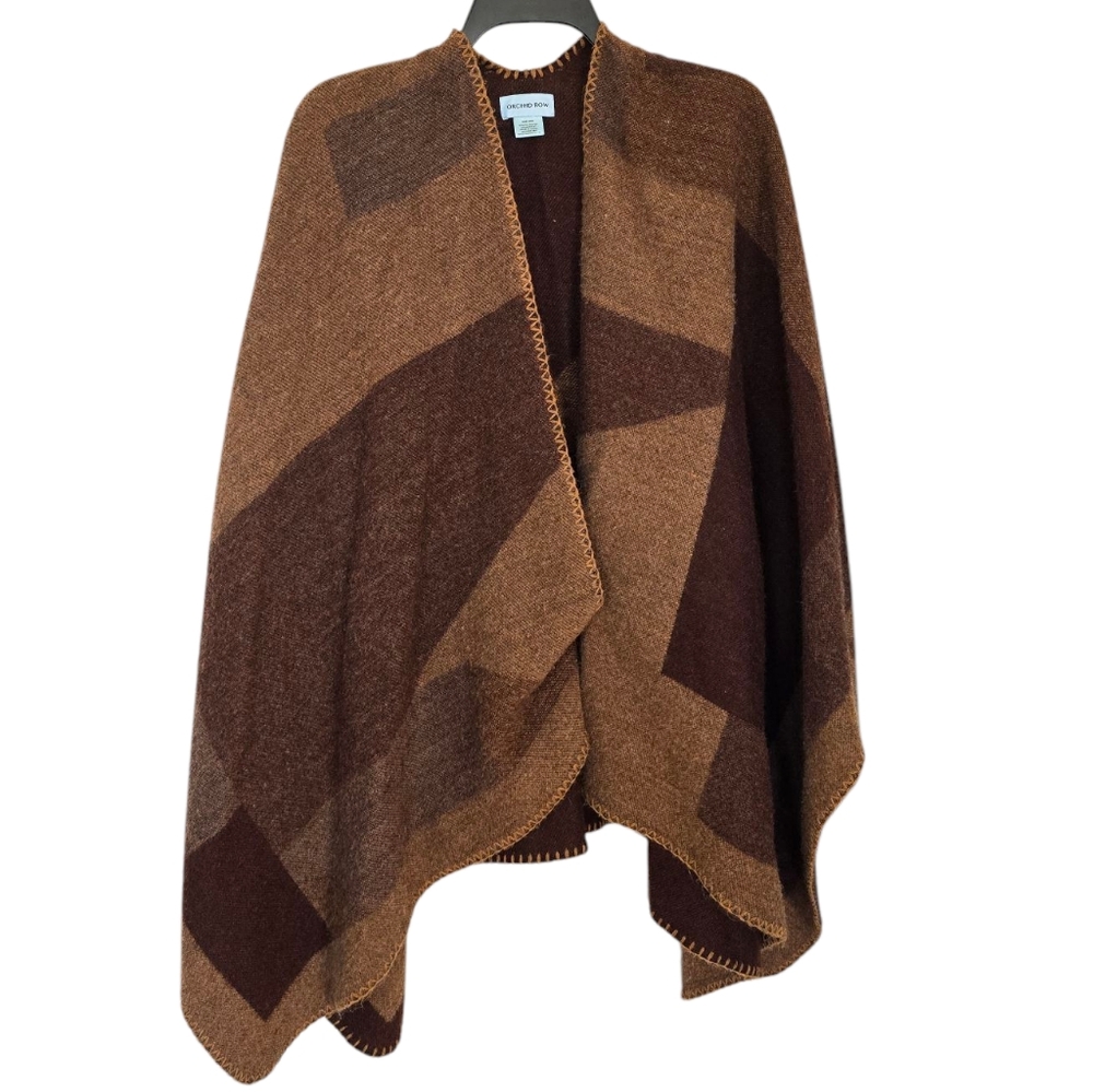 Orchid Row Brown Abstract Poncho One Size